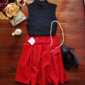 Chicwish | Pleated Bow Skirt | Ruby Red